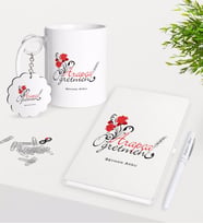 BK Gift Kişiye Özel Arapça Öğretmeni Kupa Anahtarlık Beyaz Defter Kalem Hediye Seti-1 (Model 1)