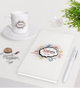 BK Gift Kişiye Özel Sorumlu Müdür Beyaz Defter Kalem Türk Kahvesi Fincanı Seti (Model 1)