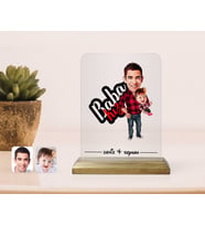 BK Gift Kişiye Özel Baba Kız Karikatürlü Ahşap Standlı Çerçeve-4 (Beyaz)