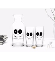 BK Gift Kişiye Özel Renkli Baskılı Sevimli Korkunç Yüz Tasarımlı İkili Rakı Bardağı ve Karaf Hediye Seti-1 (Model 1)