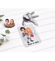 BK Gift Kişiye Özel Sevgililer Günü Evleniyoruz Karikatürlü Şeffaf Pleksi Anahtarlık-7 (Beyaz)
