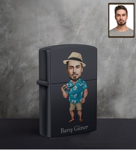 Kişiye Özel Erkek Karikatürlü UV Baskılı Siyah Benzinli Çakmak Model-11