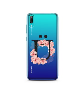 Pembe Çiçekli Harf Tasarım Süper Şeffaf Silikon Telefon Kılıfı Huawei Y7 Prime 2