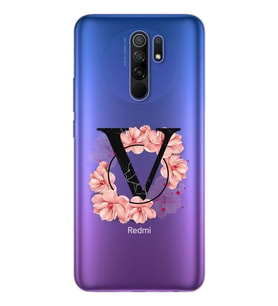 Pembe Çiçekli Harf Tasarım Süper Şeffaf Silikon Telefon Kılıfı Xiomai Redmi 9 V-
