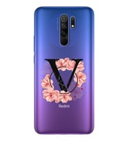 Pembe Çiçekli Harf Tasarım Süper Şeffaf Silikon Telefon Kılıfı Xiomai Redmi 9 V-