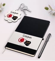 BK Gift Kişiye Özel Üsteğmen Siyah Defter Kalem Ve Anahtarlık Hediye Seti (Model 1)