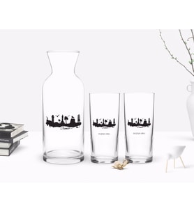 BK Gift Kişiye Özel Renkli Baskılı İzmir Tasarımlı Turistik İkili Rakı Bardağı ve Karaf Hediye Seti-3 (Model 1)