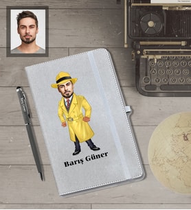 Kişiye Özel Müfettiş Karikatürlü Gri Defter Kalem Hediye Seti  Bay-2
