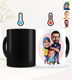 BK Gift Kişiye Özel Aile Karikatürlü Sihirli Kupa Bardak - 1