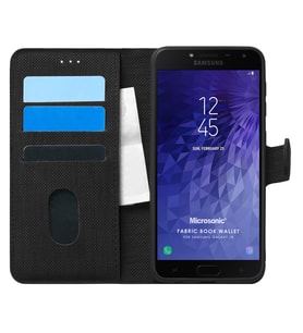 Microsonic Samsung Galaxy J4 Kılıf Fabric Book Wallet Siyah