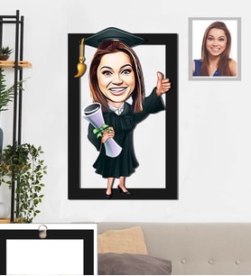 Kişiye Özel Mezuniyet Karikatürlü 3D Ahşap Tablo 30x47 Bayan-1