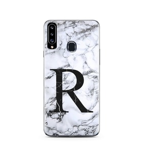 Samsung A20s Beyaz Mermer Harf Tasarımlı Telefon Kılıfı R-Harfi 