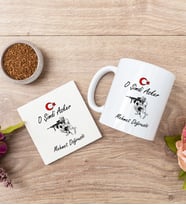 Askere Hediye Beyaz Kupa Bardak Ve Bardak Altlığı Seti