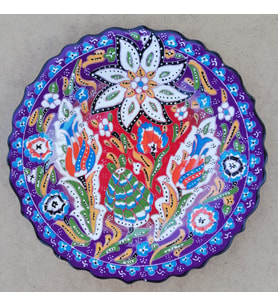 El İşlemesi Kadife Kutulu Karışık Desenli Kabartma Lila Tabak (30cm)