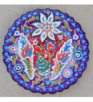 El İşlemesi Kadife Kutulu Karışık Desenli Kabartma Lila Tabak (30cm)
