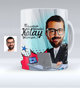 BK Gift Kişiye Özel Bay Genel Müdür Karikatürlü Beyaz Kupa Bardak  1