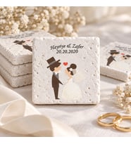 Kişiye Özel Doğal Taş İsimli Ve Tarihli Nikah Şekeri Magnet 5x5cm 30 Adet