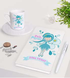 BK Gift Kişiye Özel Evin Perisi Beyaz Defter Kalem Türk Kahvesi Fincanı Seti-4 (Model 1)