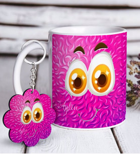 BK Gift Kişiye Özel Emoji Yüz Beyaz Kupa ve Anahtarlık Hediye Seti-2 (Model 1)