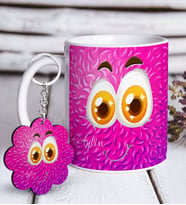 BK Gift Kişiye Özel Emoji Yüz Beyaz Kupa ve Anahtarlık Hediye Seti-2 (Model 1)