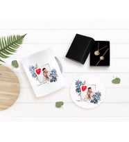 BK Gift Kişiye Özel Sevgililer Günü Temalı İsimli Fotoğraflı Kupa Bardak Altlığı ve Kolye Bileklik Hediye Seti-33 (Model 1)