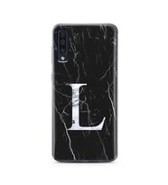 Samsung A50 Siyah Mermer Harf Tasarımlı Telefon Kılıfı L-Harfi 