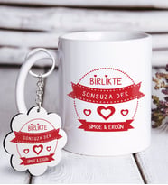 BK Gift Kişiye Özel Sevgililer Günü Beyaz Kupa ve Anahtarlık Hediye Seti-55 (Model 1)
