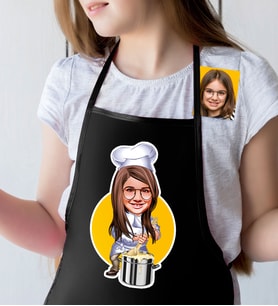 BK Gift Kişiye Özel Küçük Şef Karikatürlü Kız Çocuk Siyah Mutfak Önlüğü-2