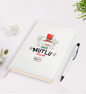 BK Gift Kişiye Özel Yılbaşı Mutlu Yıllar Temalı Beyaz Defter Kalem Seti - 5