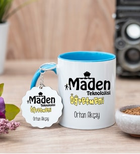 Maden Teknolojisi Öğretmeni Mavi Kupa Bardak Ve Anahtarlık Set
