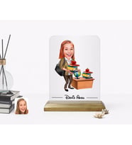 BK Gift Kişiye Özel Kadın Öğretmen Karikatürlü Ahşap Standlı Çerçeve-4 (Beyaz)
