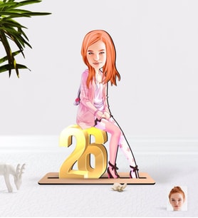 BK Gift Kişiye Özel Bayan Doğum Günü Karikatürlü Ahşap Biblo-10 (Beyaz)