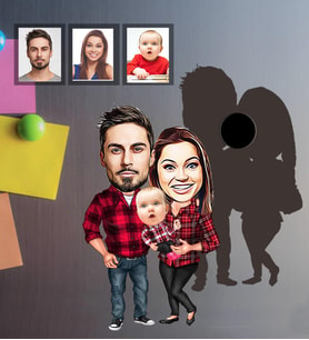 Kişiye Özel Aile Karikatürlü Ahşap Magnet Mod-6