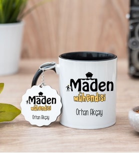 Maden Mühendisi Siyah Kupa Bardak Ve Anahtarlık Set