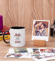 Sevgililer Günü Hediyesi Siyah Kupa Bardak ve Ahşap Standlı Polaroid Set