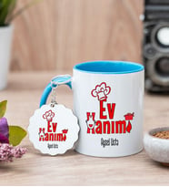 Ev Hanımı Mavi Kupa Bardak Ve Anahtarlık Set