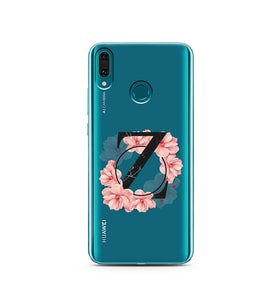 Pembe Çiçekli Harf Tasarım Süper Şeffaf Silikon Telefon Kılıfı Huawei Y9 2019 Z-