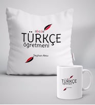 BK Gift Kişiye Özel Türkçe Öğretmeni Beyaz Yastık Kupa Seti-2 (Model 1)