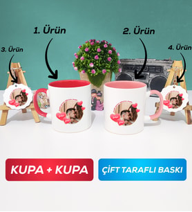 İkili Kırmızı Pembe Sevgiliye Sevgililer Günü Hediyesi 8 Kupa Bardak Anahtarlık