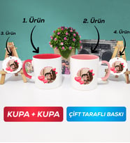 İkili Kırmızı Pembe Sevgiliye Sevgililer Günü Hediyesi 8 Kupa Bardak Anahtarlık