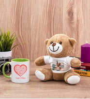 Sevgiliye Hediye Kalpli Yeşil Kupa Bardak ve Peluş Ayıcık