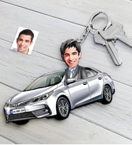 BK Gift Kişiye Özel Bay Toyota Corolla Figürlü Plakalı Ahşap Karikatür Anahtarlık (Beyaz)