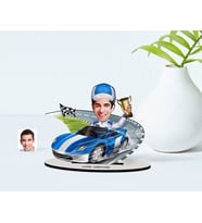 BK Gift Kişiye Özel Erkek Rallici Karikatürlü Ahşap Biblo Model-1 (Beyaz)