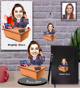 Kişiye Özel İş Kadını Karikatürlü 5 li Hediye Seti Bayan-9