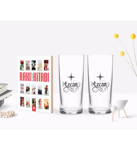 BK Gift Kişiye Özel Renkli Baskılı Kaligrafi İsimli İkili Rakı Bardağı ve Rakı Cep Kitabı Hediye Seti-4 (Model 1)