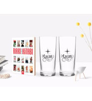 BK Gift Kişiye Özel Renkli Baskılı Kaligrafi İsimli İkili Rakı Bardağı ve Rakı Cep Kitabı Hediye Seti-4 (Model 1)
