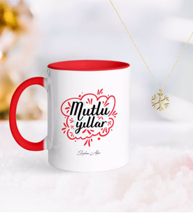 BK Gift Kişiye Özel Yılbaşı Mutlu Yıllar Kırmızı Kupa ve Kar Tanesi Kolye-3 (Model 1)