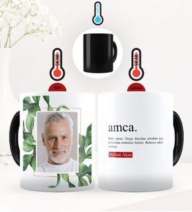 BK Gift Kişiye Özel Fotoğraflı Amca Anlamı Sihirli Kupa Bardak - 1 (Siyah)