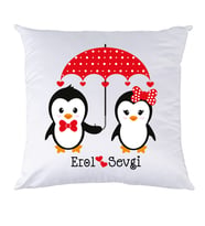 Biresimden Aşık Penguenler Sevgiliye Hediye - Sevgililer Günü İsimli Yastık