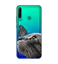 Kedi Kelebek Tasarımlı Süper Şeffaf Silikon Telefon Kılıfı Huawei P40 Lite E